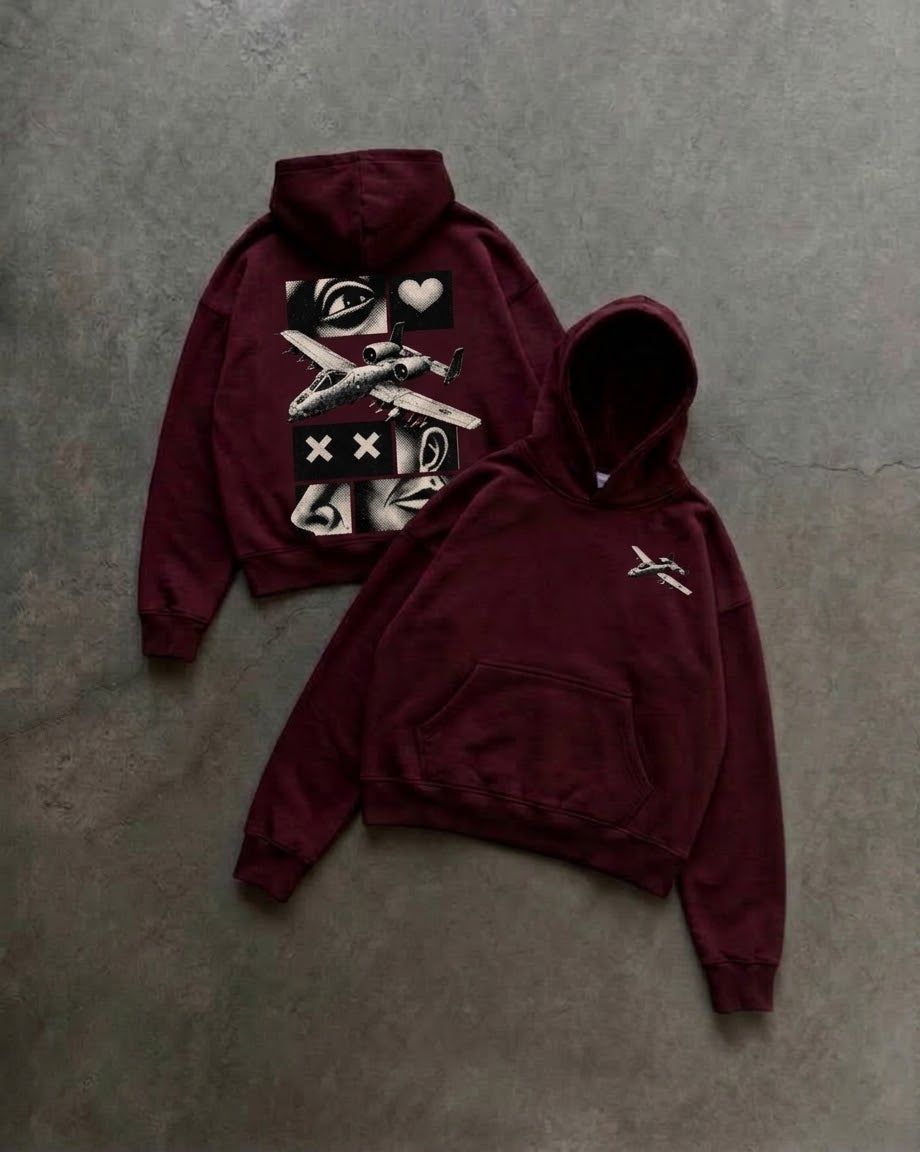 “Airplane mode ” Burgandy hoodie