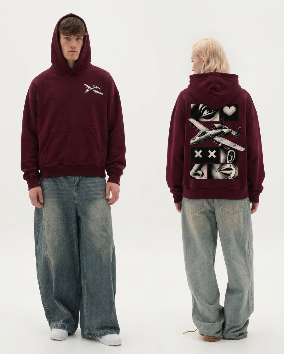 “Airplane mode ” Burgandy hoodie