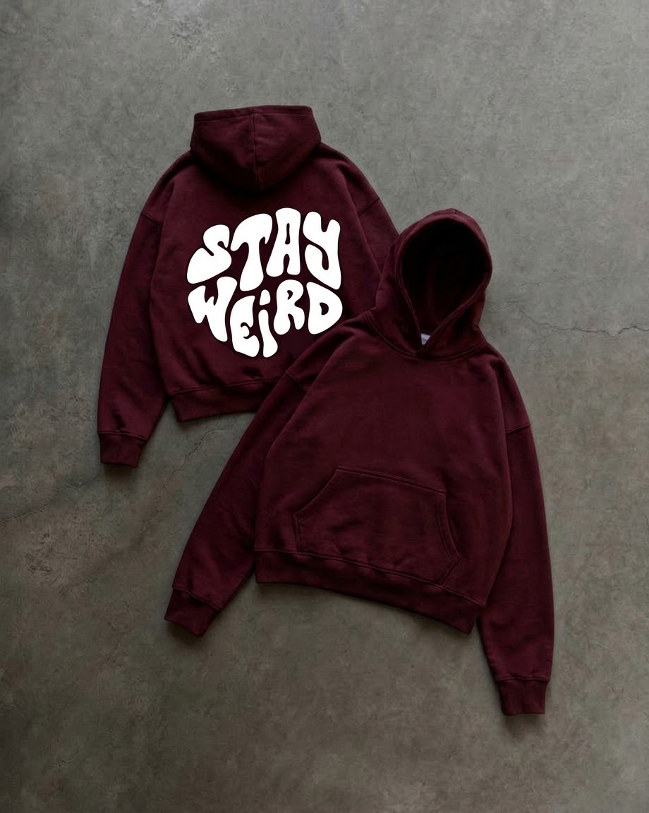 “Stay weird” Burgandy hoodie