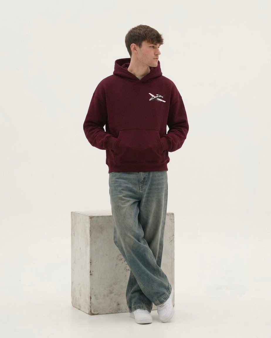 “Airplane mode ” Burgandy hoodie